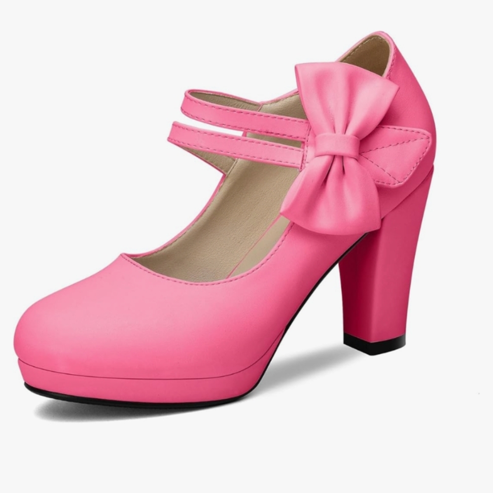 Charming Pink Platform Bow Heels - VELCRO Strap! 🩷